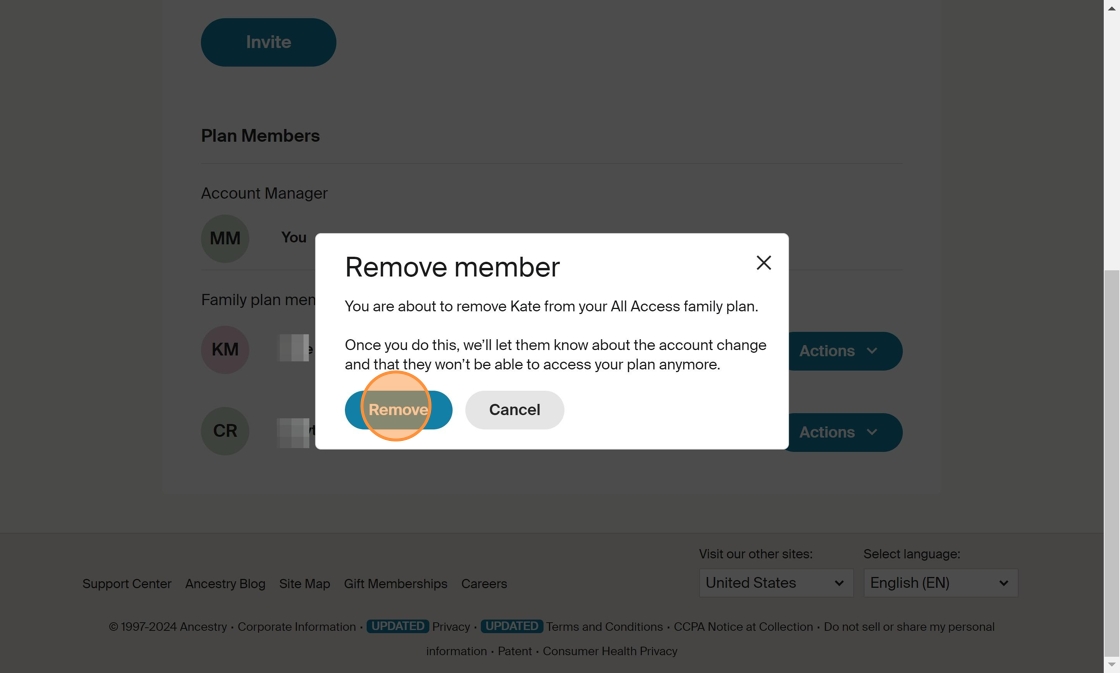 remove a member confirmation