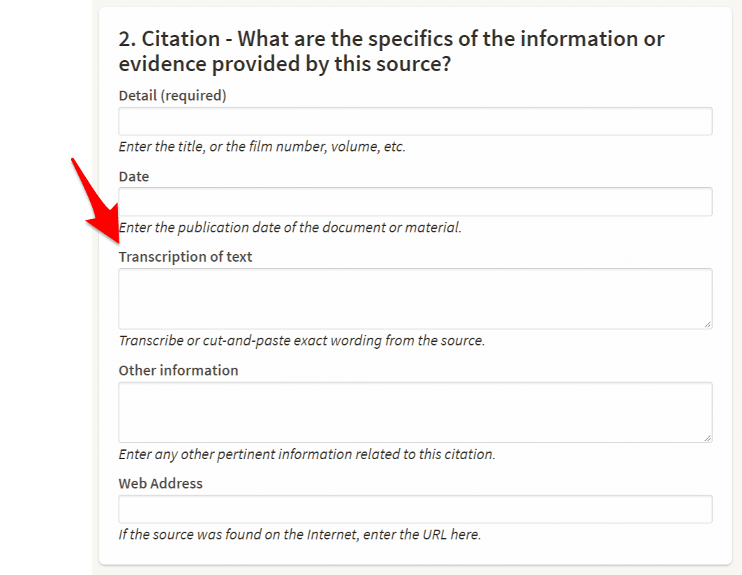 Ancestry Citation Transcription Area