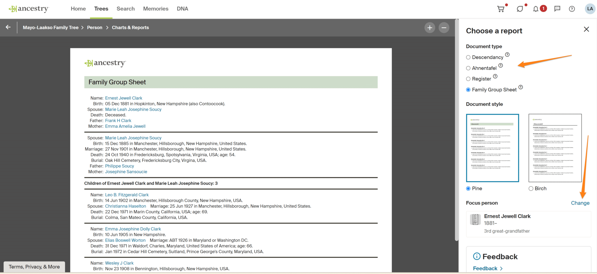 Charts and Reports in Ancestry Pro Tools