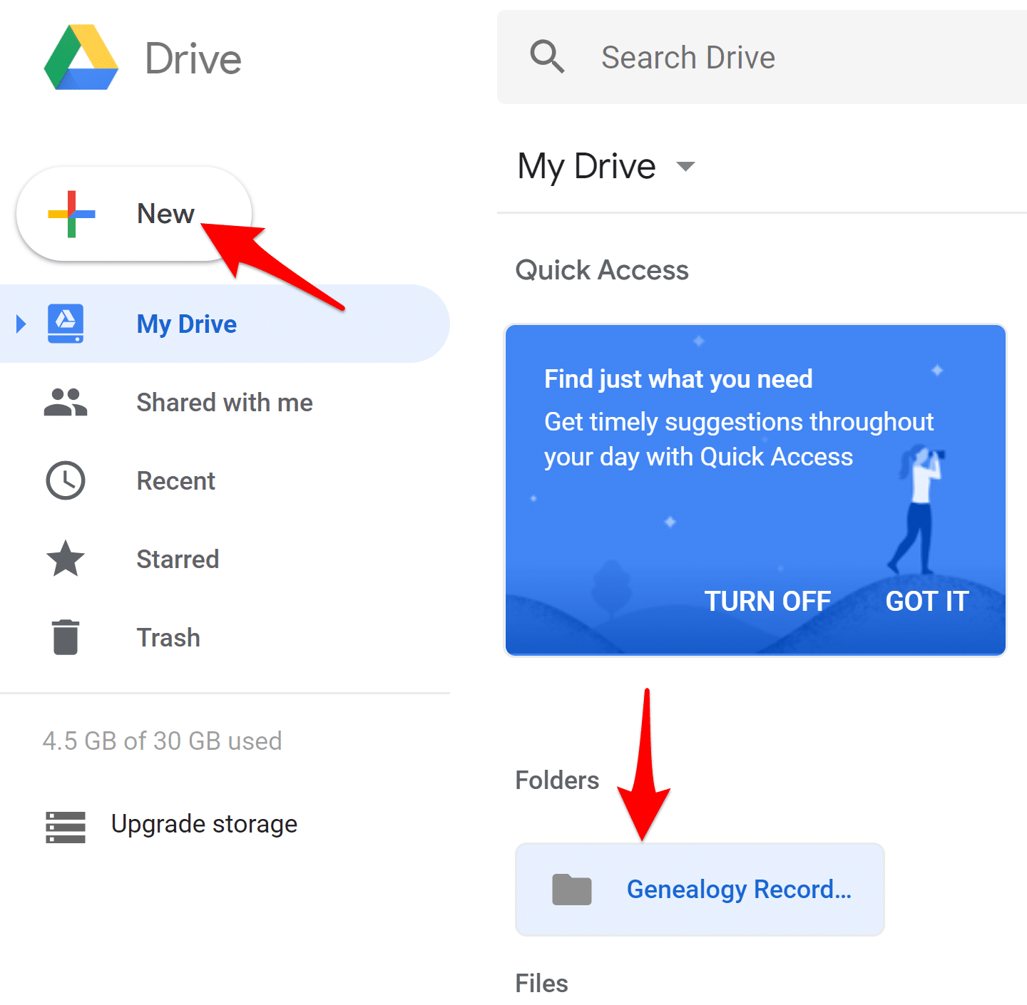 Create New Folder for Genealogy Files on Google Drive