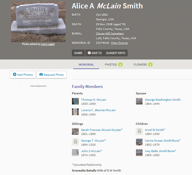 Finding your ancestor's gravesite, find a grave listing