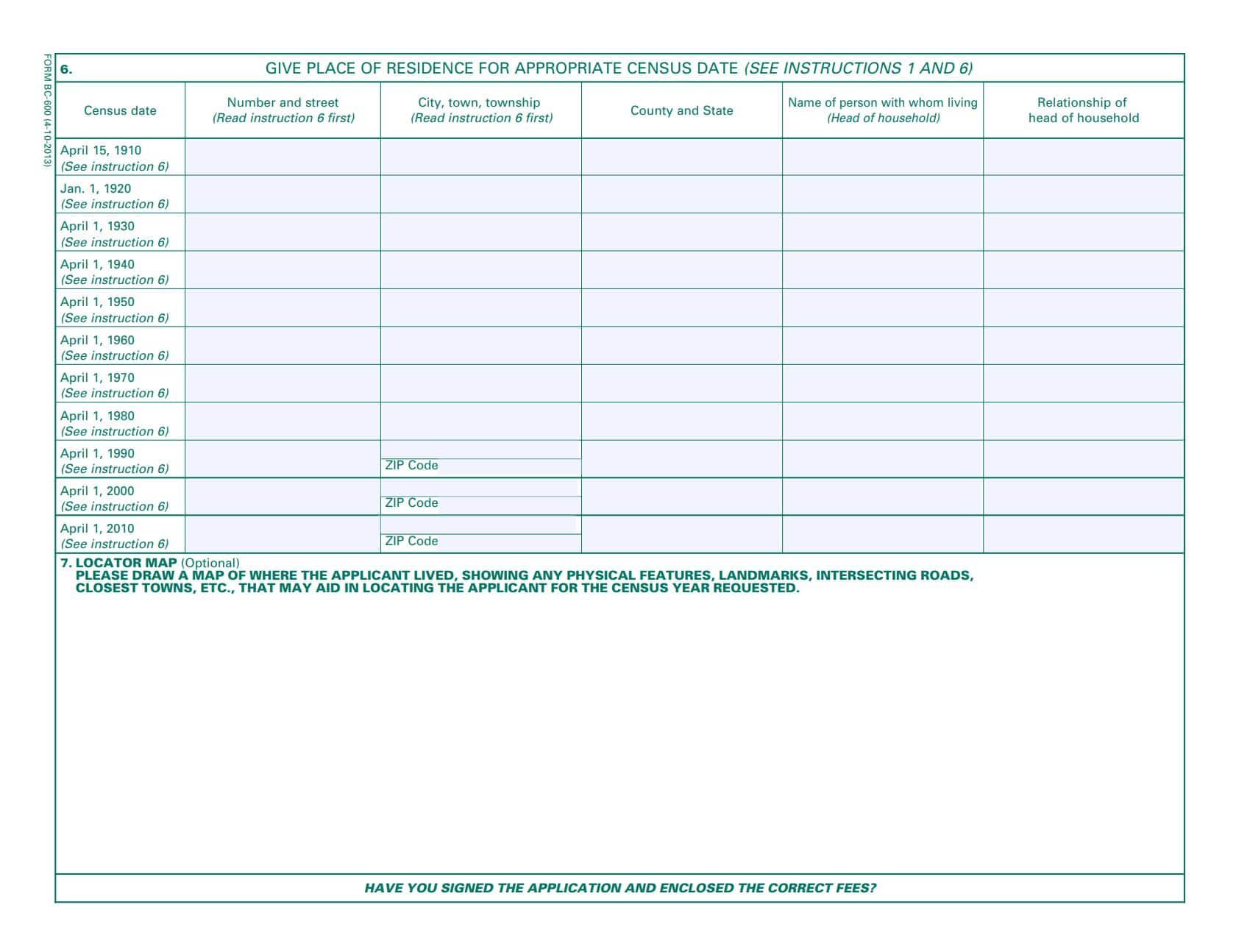 Form BC 600 Reverse Census Age Search