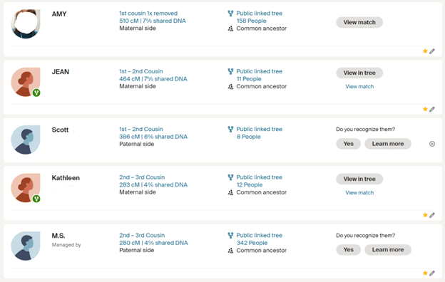 AncestryDNA cousin matches screenshot