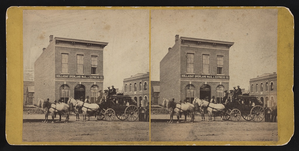 Holladay's Overland Stage Office in Front of Mail and Express Co