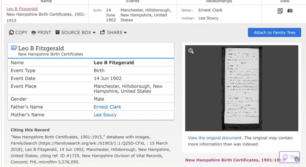 Leo Clark Birth Record