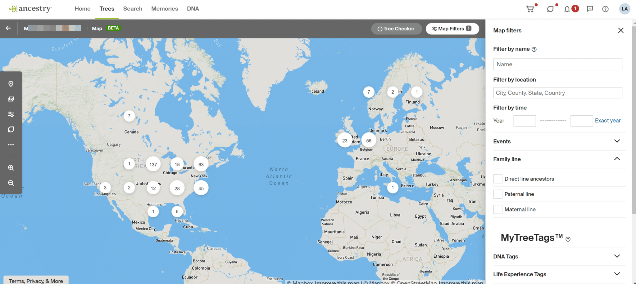 Map View With Filters Ancestry Pro Tools Add-on