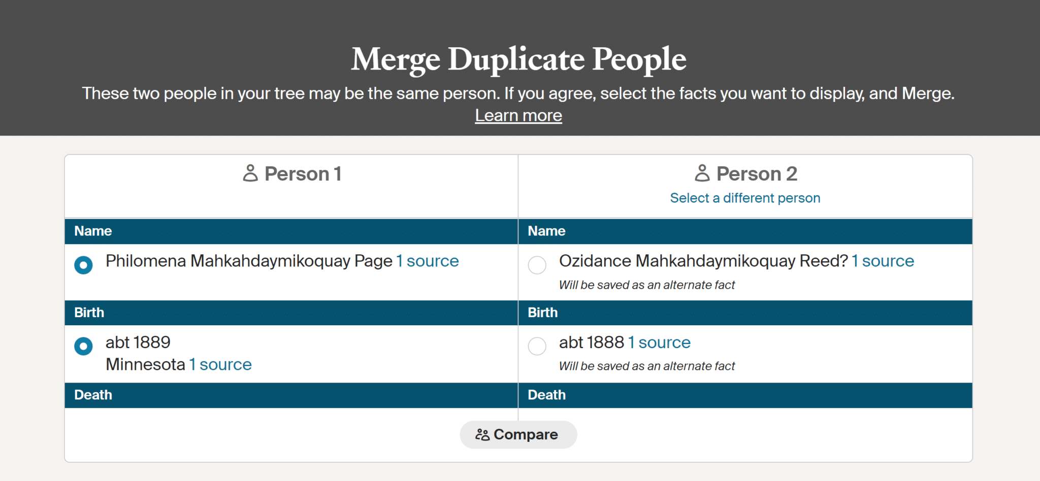 Merge Duplicate Person Ancestry