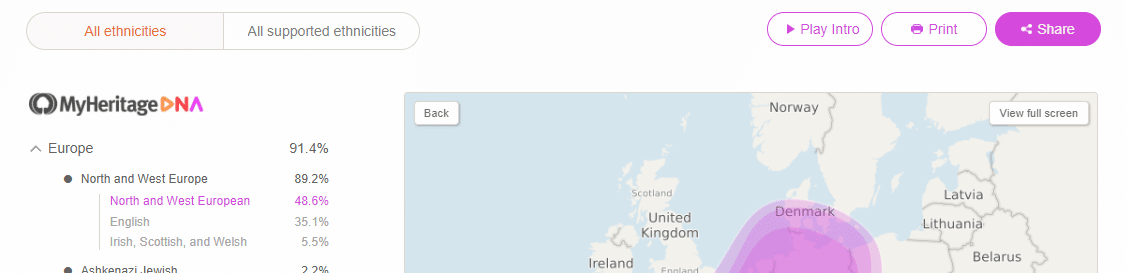 MyHeritage Ethnicity Breakdown Europe