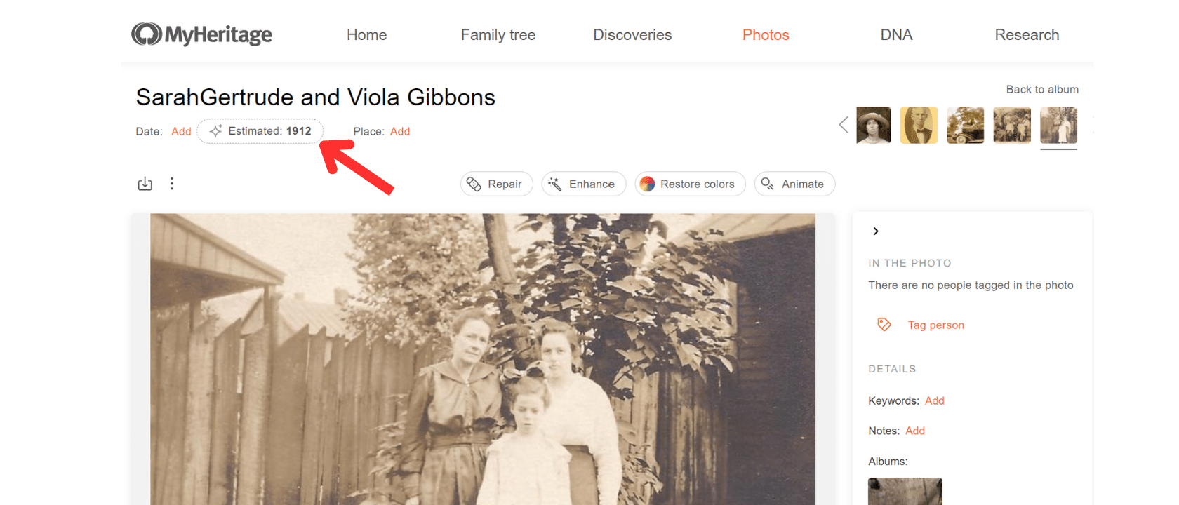 Estimated year feature in MyHeritage PhotoDater