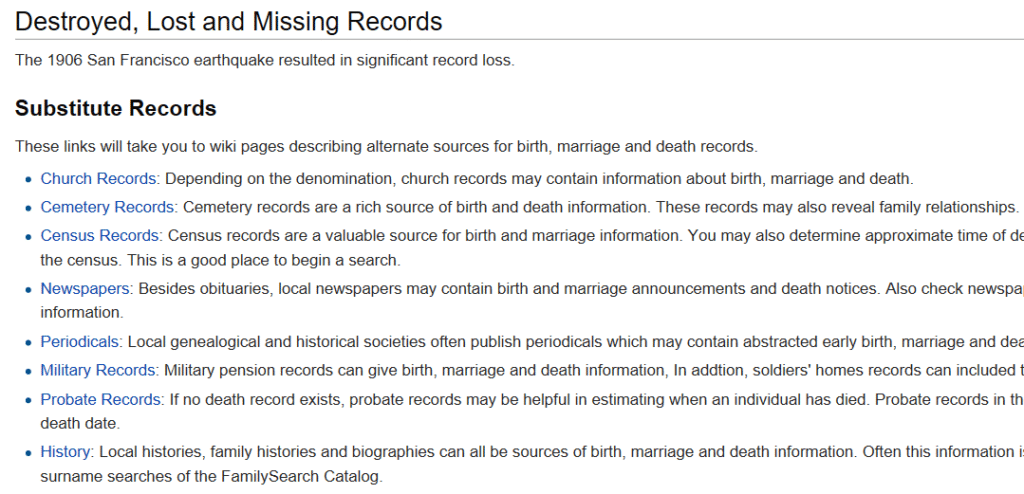 Finding Substitute Vital Records with the FamilySearch Wiki