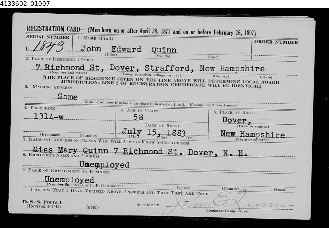 WWII Draft Registration Card