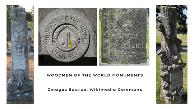 Woodmen of the World symbols on gravestones