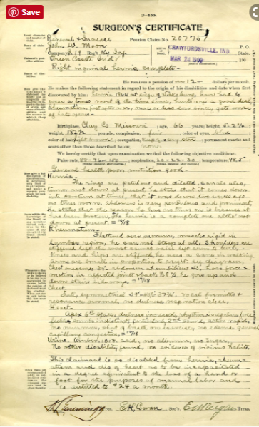 military record -civil war pension surgeon certificate